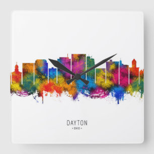 Dayton Ohio Skyline Square Wall Clock