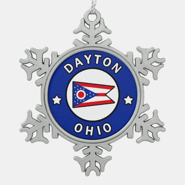 Dayton Ohio Snowflake Pewter Christmas Ornament (Front)
