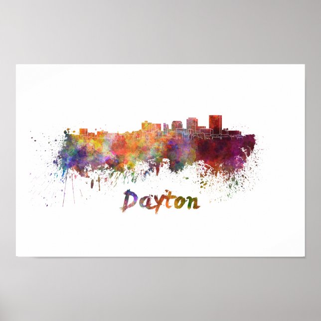 Dayton skyline in watercolor poster (Front)