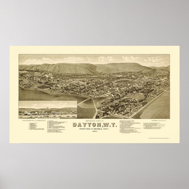 Dayton, WA Panoramic Map - 1884 Poster (Front)