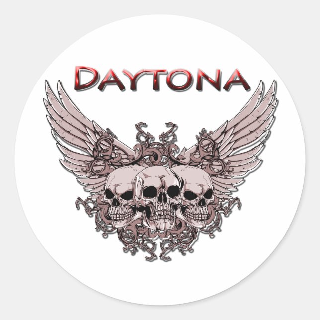 Daytona 3 Flying Skulls red Classic Round Sticker (Front)