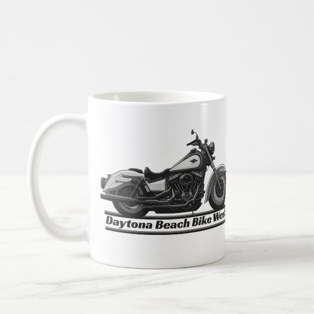 Daytona Beach Bike Week Black And White Biker Cool Coffee Mug (Left)