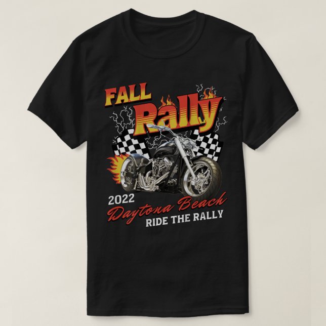 DAYTONA BEACH BIKE WEEK FALL RALLY WITH ART ON BAC T-Shirt (Design Front)
