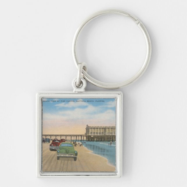 Daytona Beach, FL - Beach View of Pier Casino Key Ring (Front)