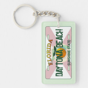 Daytona Beach Florida flag license plate keychain