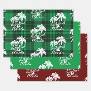 Daytona Beach Florida Green Plaid Green Red Wrapping Paper Sheet