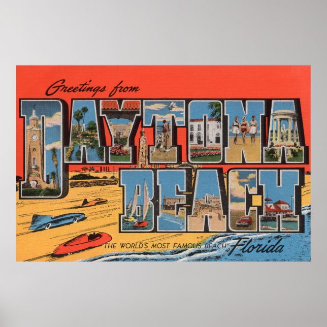 Daytona Beach, Florida - Large Letter Scenes Poster (Front)