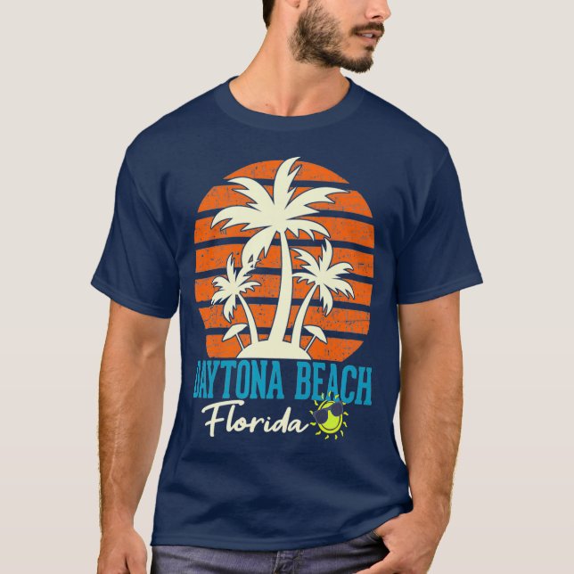 Daytona Beach Florida Palm Trees Orange Sunset T-Shirt (Front)
