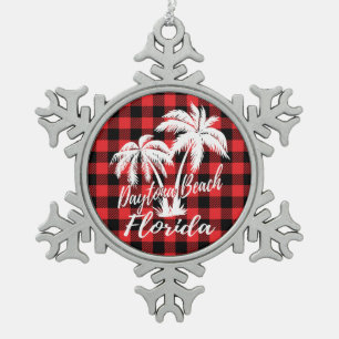 Daytona Beach Florida Palm Trees Snowflake Pewter Christmas Ornament