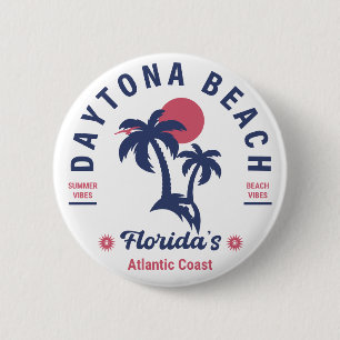 Daytona Beach Florida Palm Trees Souvenirs 60s 6 Cm Round Badge