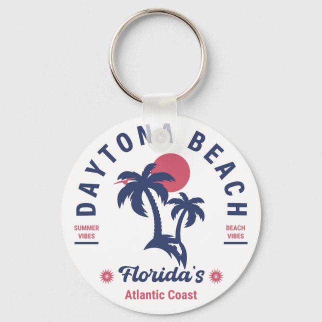 Daytona Beach Florida Palm Trees Souvenirs 60s Key Ring (Front)