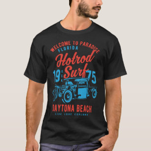 Daytona Beach Florida Retro Hotrod Surf Distressed T-Shirt