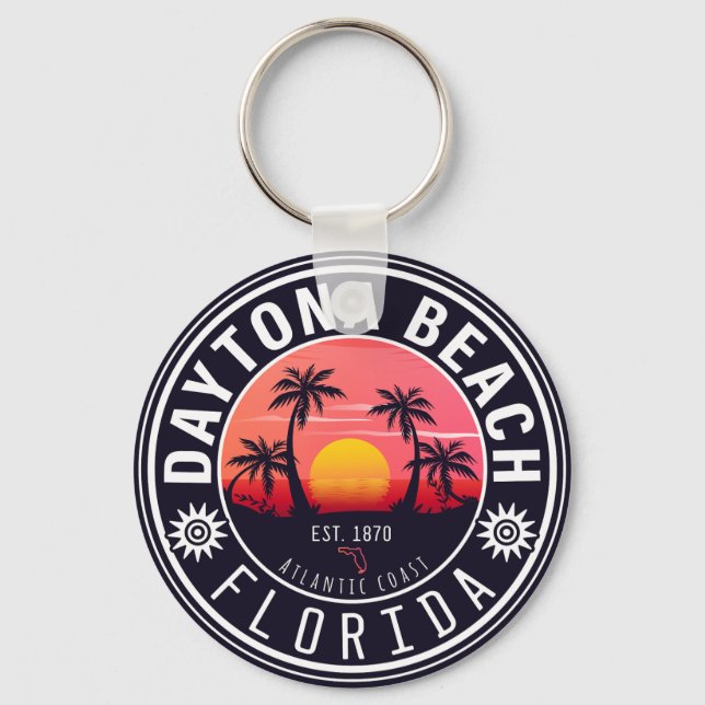 Daytona Beach Florida Retro Sunset Souvenirs 80s Key Ring (Front)