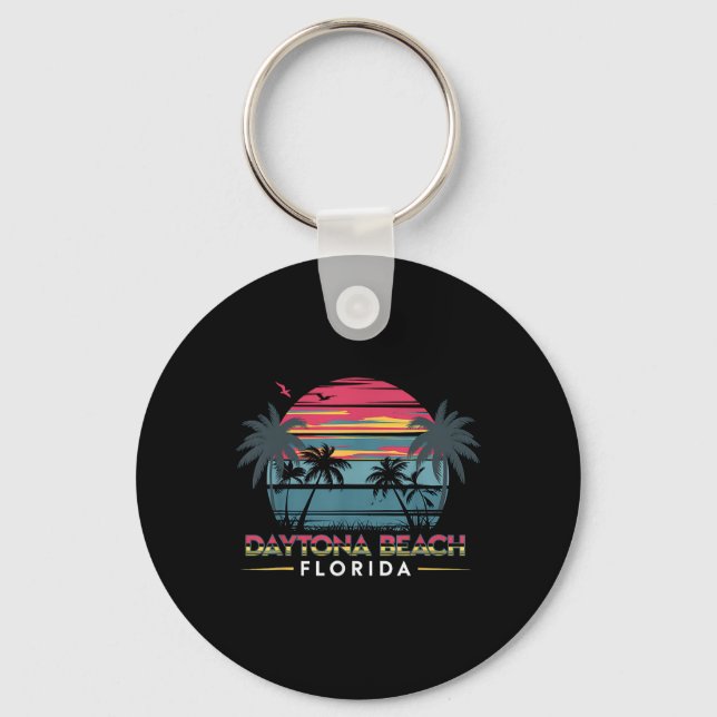 Daytona Beach Florida Summer Vacation Retro Design Key Ring (Front)