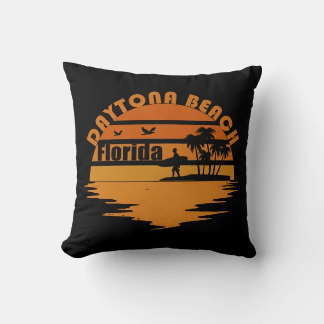 Daytona beach vintage sunset retro landscape cushion (Front)