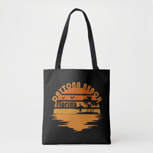 Daytona beach vintage sunset retro landscape tote bag (Front)