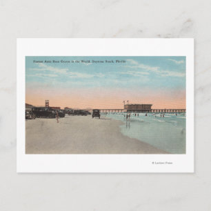 Daytona, FL - View of Beach with Cars & Postcard