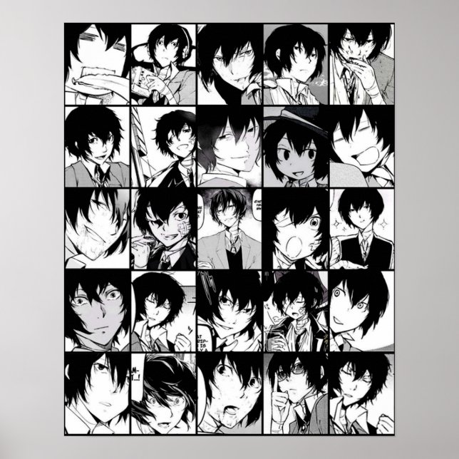 Dazai osamu collage manga black and white version poster (Front)