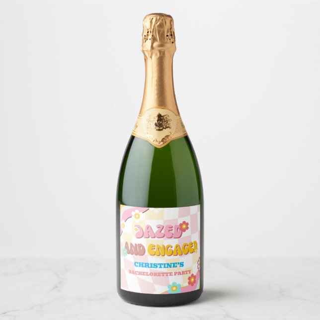 Dazed and Engaged Bachelorette Party 70s Theme  Sparkling Wine Label (Front)