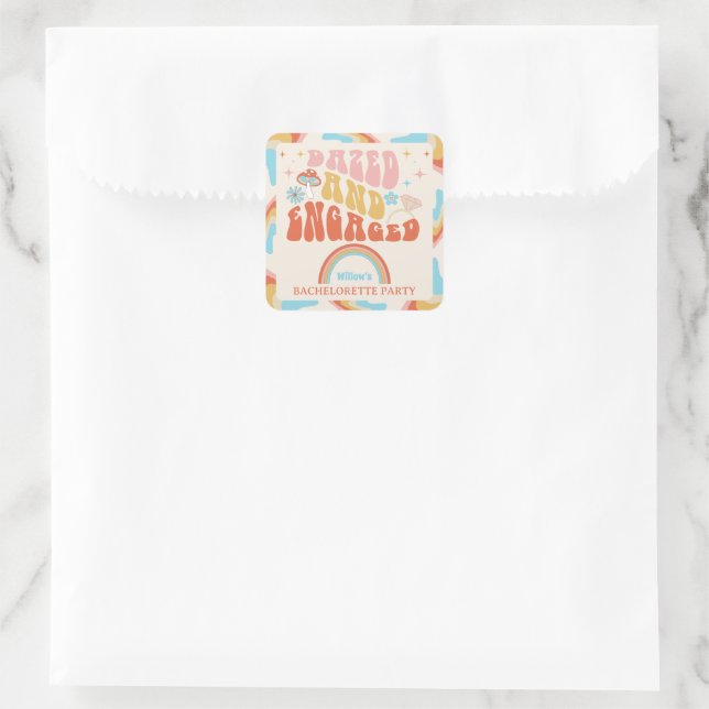 Dazed And Engaged Bachelorette Party Favour Square Sticker (Bag)