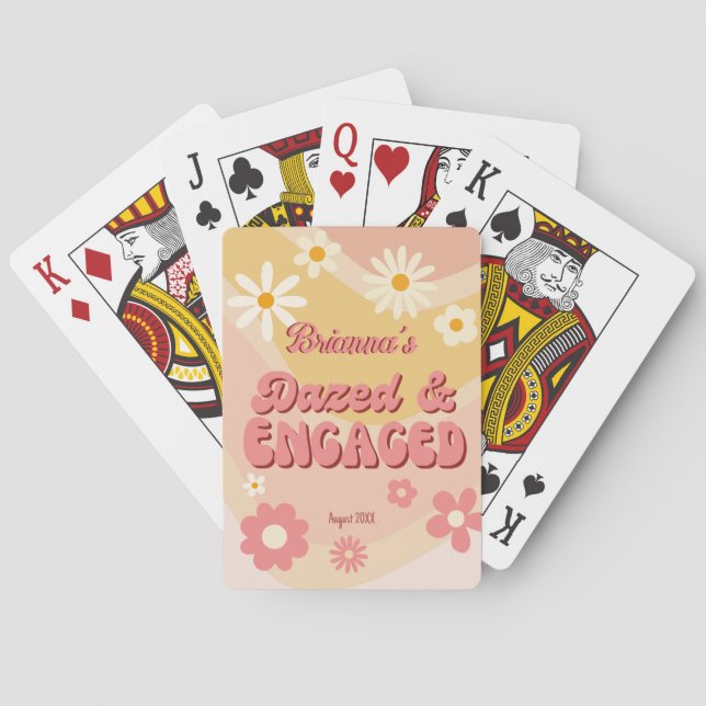 Dazed and engaged groovy daisy bachelorette favour playing cards (Back)