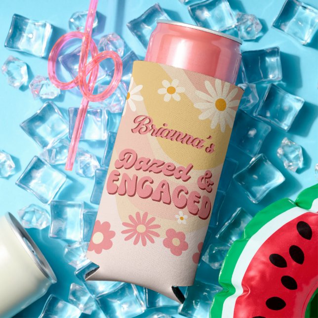 Dazed and engaged groovy daisy bachelorette favour seltzer can cooler (In Situ Summer)