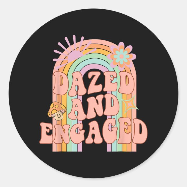 Dazed And Engaged Groovy Rainbow Team Bride Bachel Classic Round Sticker (Front)