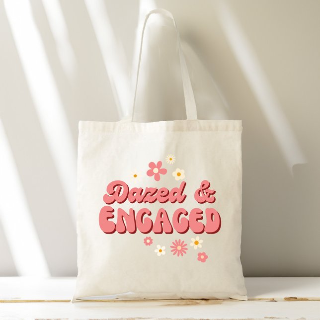 Dazed and engaged groovy retro daisy bachelorette tote bag (Dazed and engaged groovy retro daisy bachelorette party tote bag bachelorette favors bridesmaid gift)
