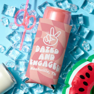 Dazed And Engaged Retro Chequerboard Bachelorette  Seltzer Can Cooler