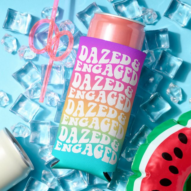 Dazed Engaged Disco Typography Rainbow Gradient Seltzer Can Cooler (In Situ Summer)