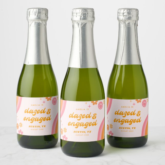 Dazed & Engaged Pink & Orange Sparkling Wine Label (Bottles)