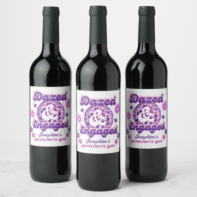 Dazed & Engaged Retro Disco Bachelorette/Bridal  Wine Label (Bottles)