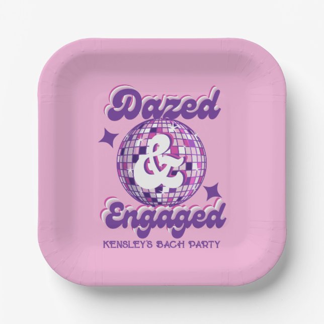 Dazed & Engaged Retro Disco Bachelorette Party Paper Plate (Front)