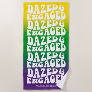Dazed Engaged Retro Mardi Gras Ombre Beach Towel