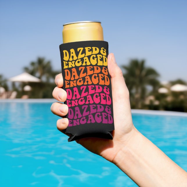 Dazed Engaged Retro Rainbow Typography Custom  Seltzer Can Cooler (In Situ Pool)