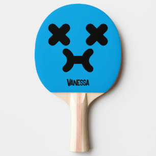 Dazed Pouty Face Blue with Name Ping Pong Paddle