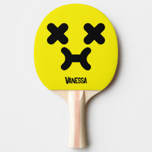 Dazed Pouty Face Yellow with Name Ping Pong Paddle