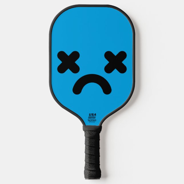 Dazed Sad Face Blue Pickleball Paddle (Front)