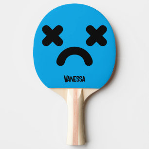 Dazed Sad Face Blue with Name Ping Pong Paddle