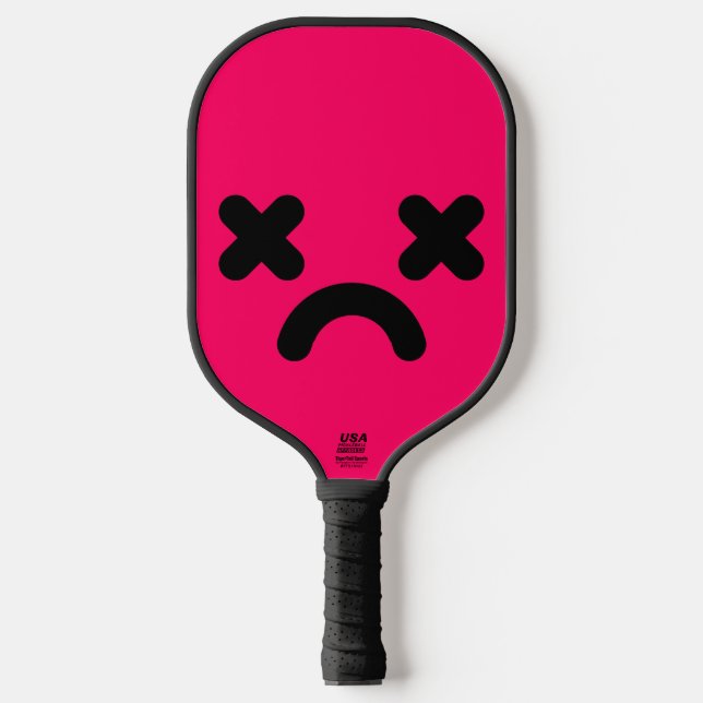 Dazed Sad Face Pink Pickleball Paddle (Front)