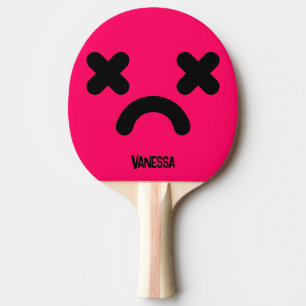 Dazed Sad Face Pink with Name Ping Pong Paddle