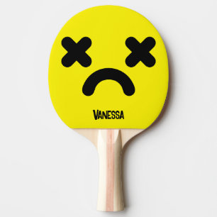 Dazed Sad Face Yellow with Name Ping Pong Paddle