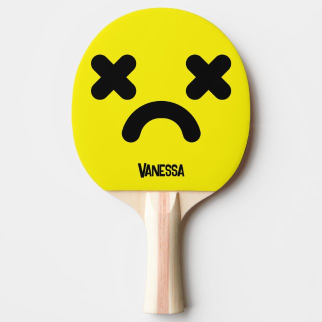 Dazed Sad Face Yellow with Name Ping Pong Paddle (Front)