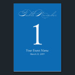 Dazzle Blue Table Card<br><div class="desc">Blue table card,  customise with your own event name and date,  great to organise table numbers for weddings,  baptism,  corporate parties or any special occasion.</div>