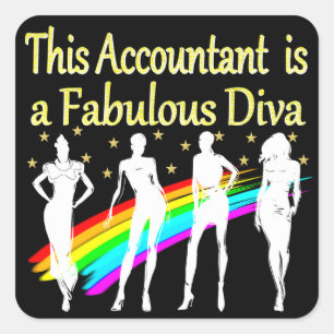 DAZZLING ACCOUNTANT DIVA DESIGN SQUARE STICKER