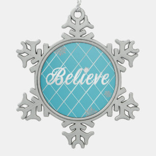 Dazzling Believe Light Blue and Silver Chequered  Snowflake Pewter Christmas Ornament