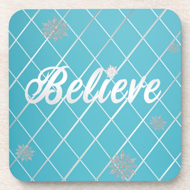 Dazzling Believe Light Blue and Silver  Coaster (Front)