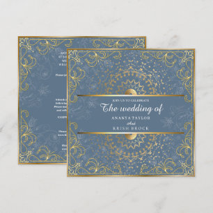 Dazzling Blue and Gold Wedding  Invitation
