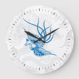 Dazzling Blue Bird & Floral Pattern Wall Clock