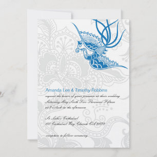 Dazzling Blue Bird & Floral Wedding Invitation